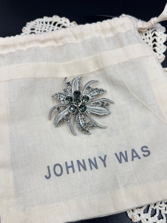 Johnny Was Jewelry - Johnny Was Flower Brooch Silver Tone Smoky Rhinestone Bouquet Pin